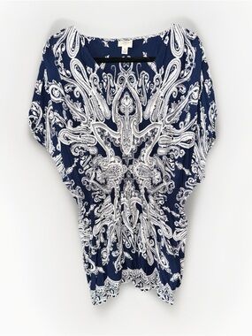 St. John's Bay Navy and White Paisley Dolman Top